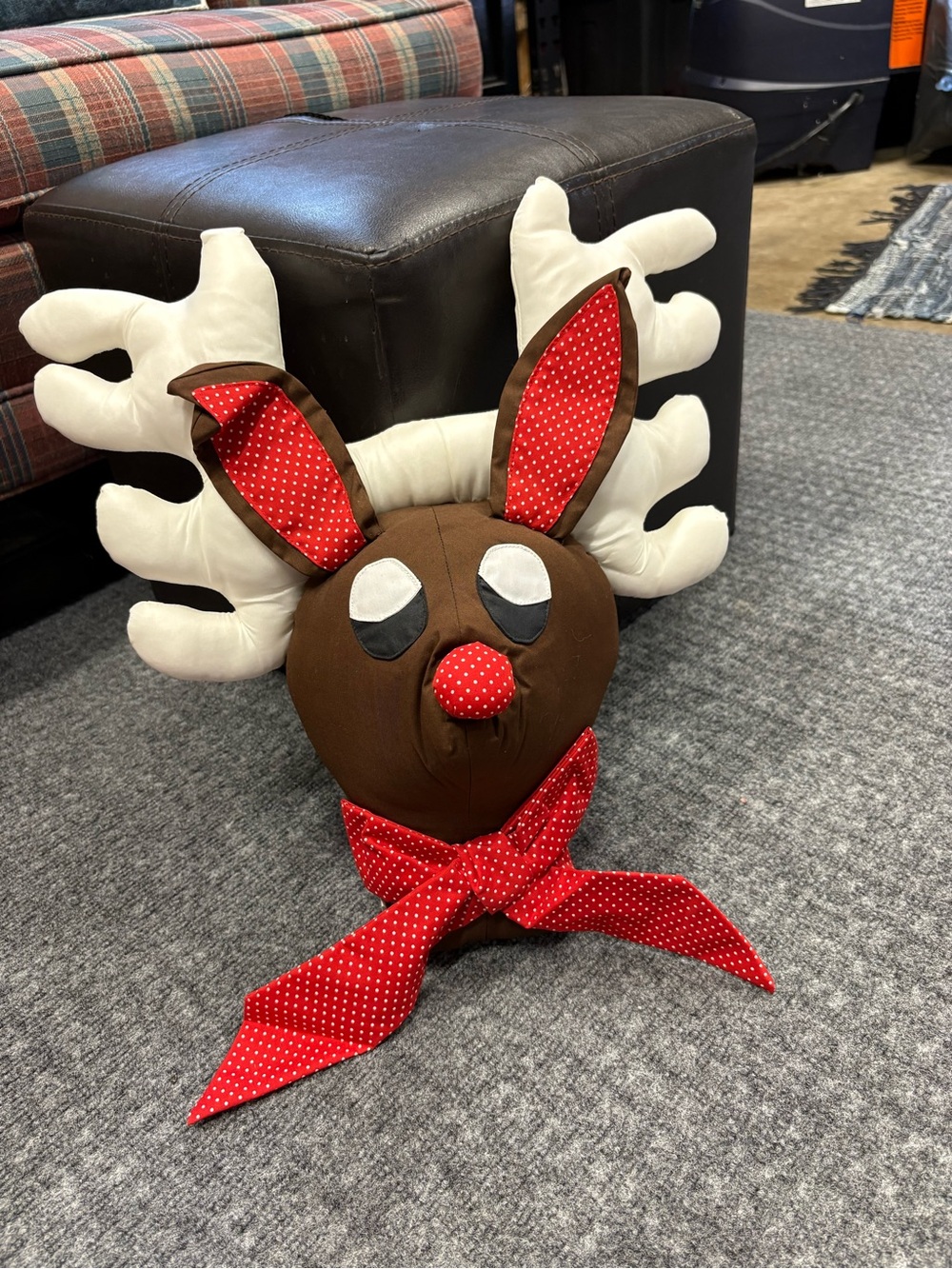 Korean Reindeer Holiday Door Accent with Red Polka Dot Details